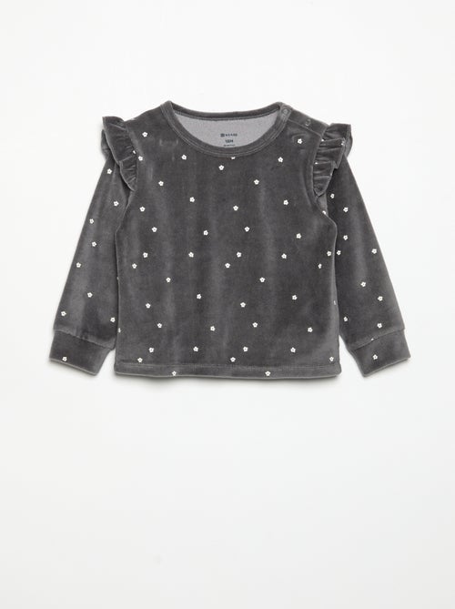 2-delige pyjamaset van velours - Sweater met ruches bij de armsgaten + broek - Kiabi