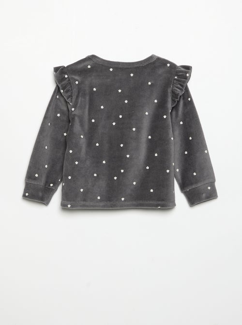 2-delige pyjamaset van velours - Sweater met ruches bij de armsgaten + broek - Kiabi