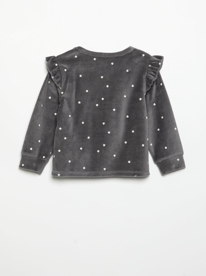 2-delige pyjamaset van velours - Sweater met ruches bij de armsgaten + broek Zwart - Kiabi