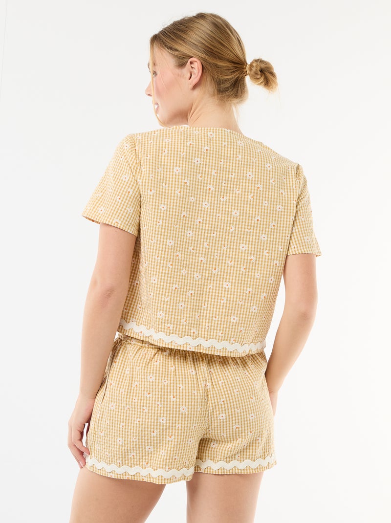 2-delige pyjamashort met vichyruit Biege - Kiabi