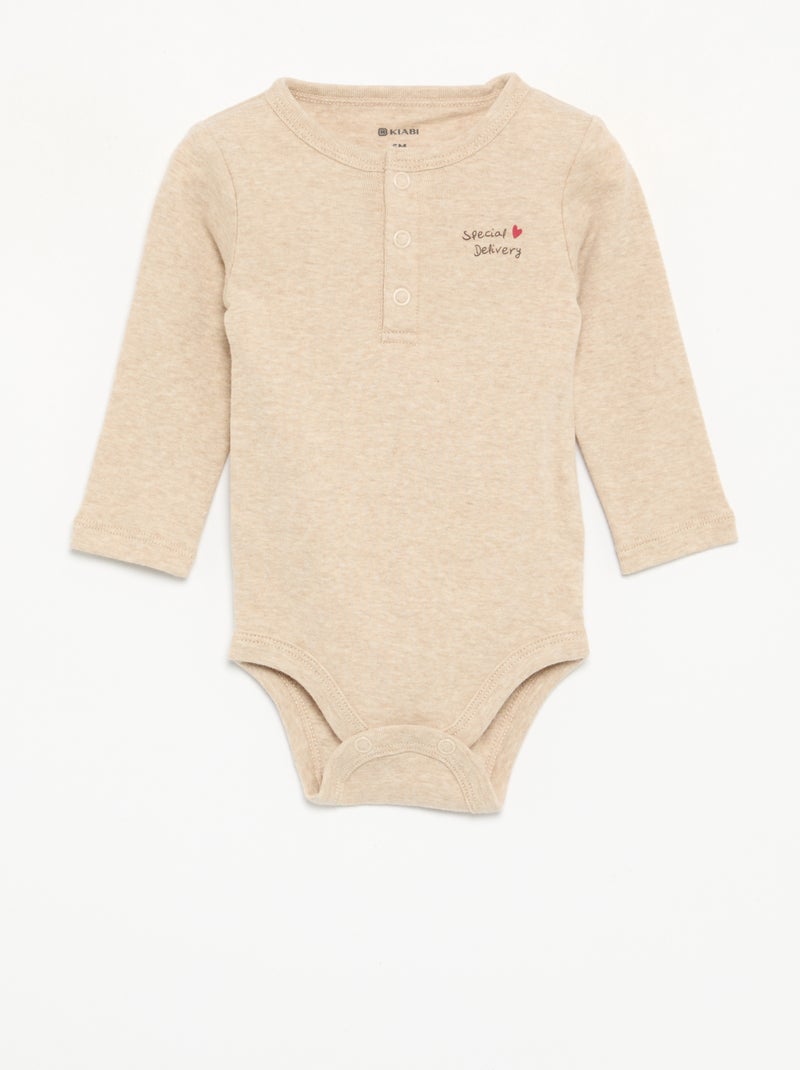 2-delige set - body met lange mouwen + legging Biege - Kiabi