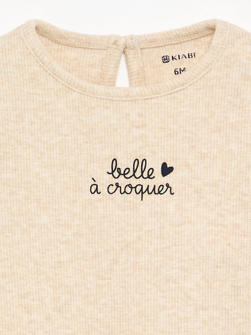 2-delige set - T-shirt met lange mouwen + legging Biege - Kiabi