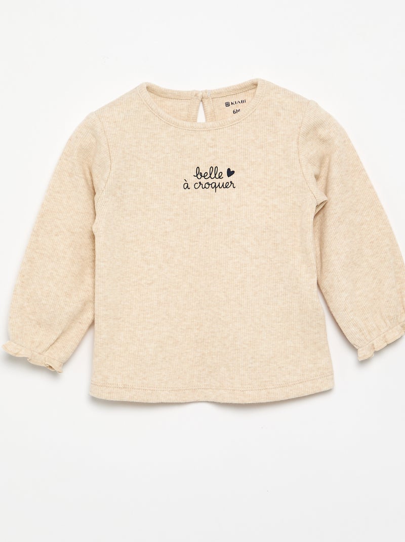 2-delige set - T-shirt met lange mouwen + legging Biege - Kiabi