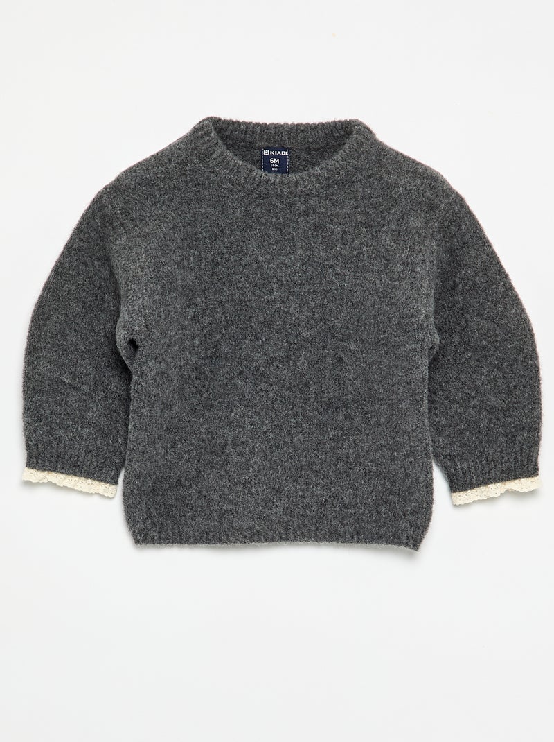 2-delige set - trui + sjaal met macramé details Grijs - Kiabi