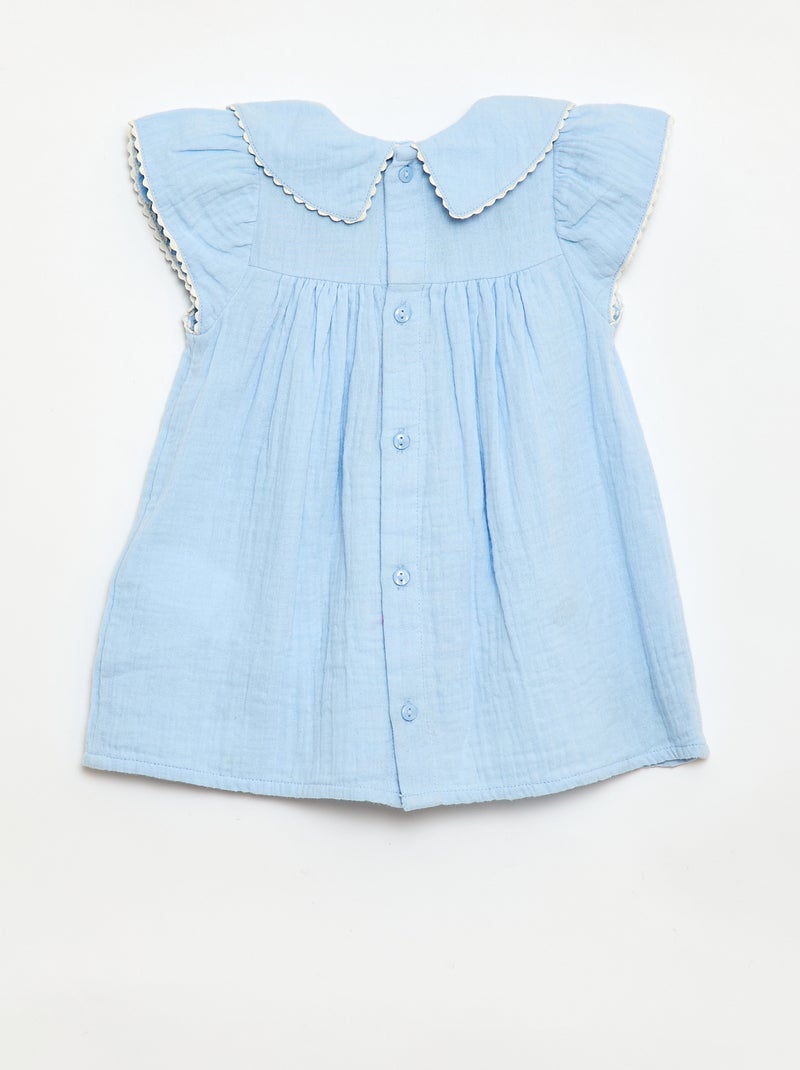 2-delige set: jurk met korte mouwen + slip Blauw - Kiabi