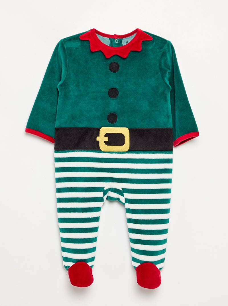 2-delige set 'Kerst' van fluweel - slaappakje + muts Groen - Kiabi