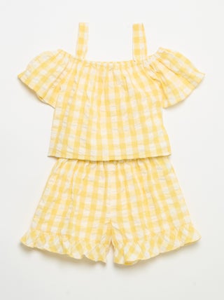 2-delige set met blouse en short met ruches