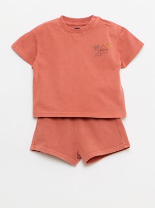 2-delige set met geborduurd T-shirt + short
