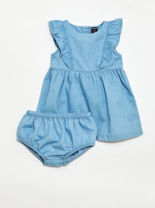 2-delige set met jurk en broekje van denim