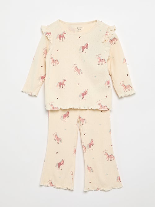 2-delige set: Pointelle-T-shirt en broek - Kiabi