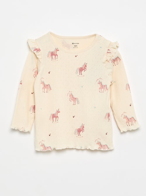 2-delige set: Pointelle-T-shirt en broek - Kiabi
