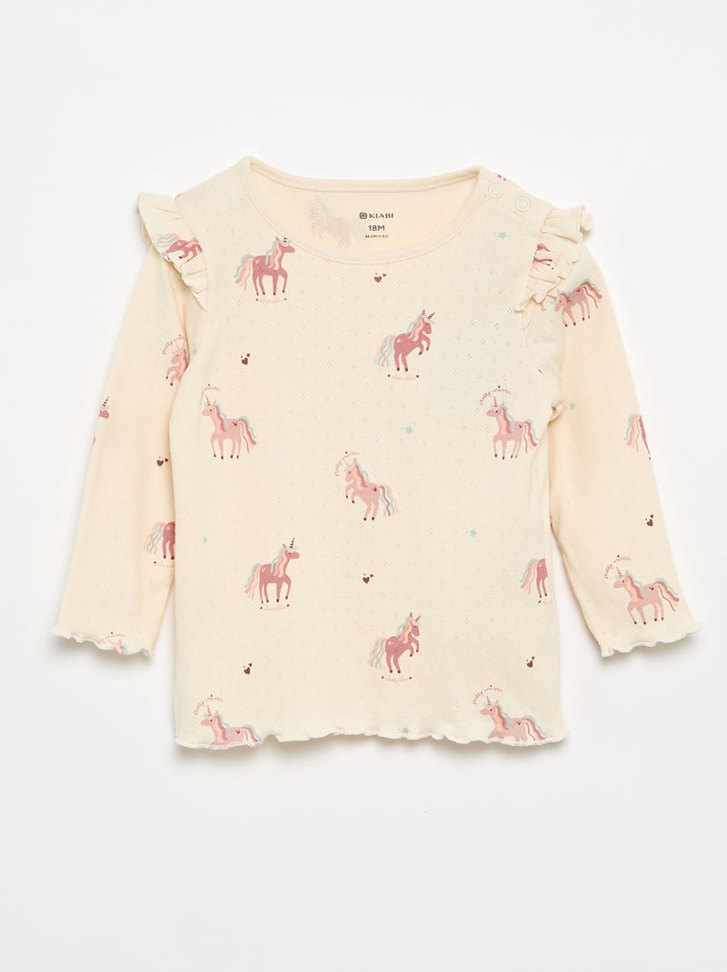 2-delige set: Pointelle-T-shirt en broek Biege - Kiabi