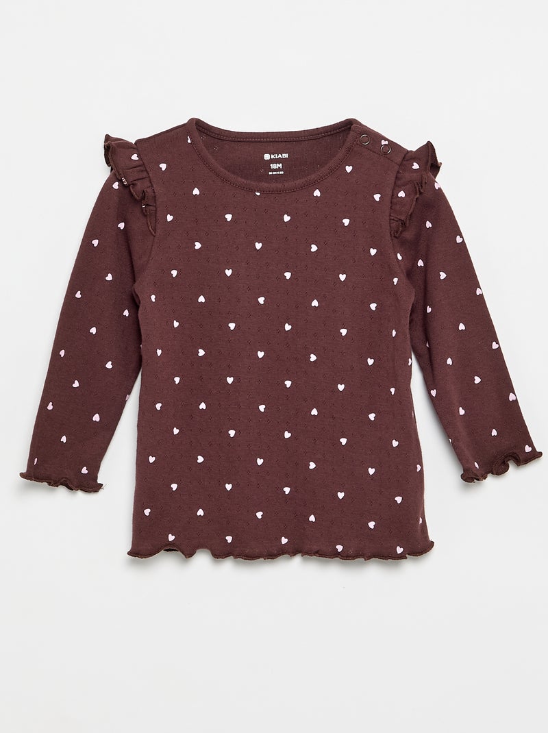 2-delige set: Pointelle-T-shirt en broek Bruin - Kiabi