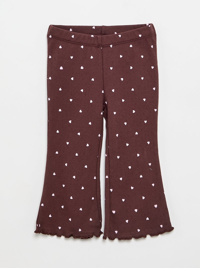 2-delige set: Pointelle-T-shirt en broek Bruin - Kiabi