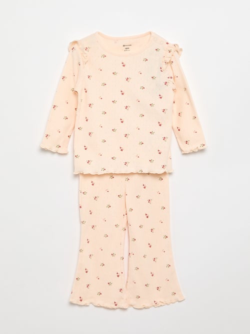 2-delige set: Pointelle-T-shirt en broek - Kiabi