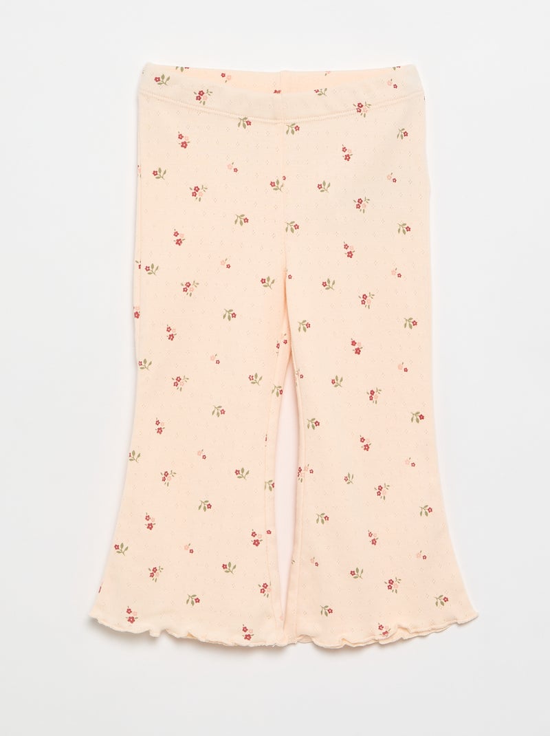 2-delige set: Pointelle-T-shirt en broek Rose - Kiabi