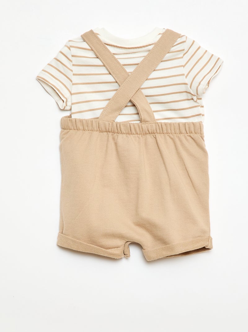 2-delige set T-shirt + tuinbroekshort Biege - Kiabi