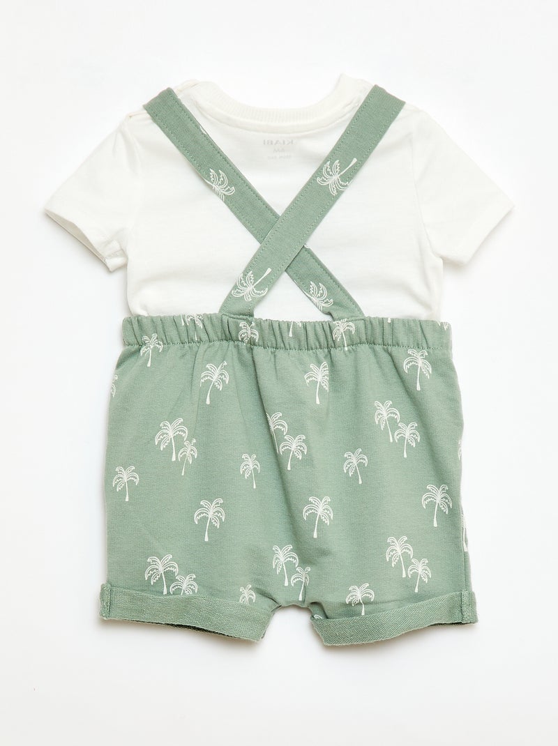 2-delige set T-shirt + tuinbroekshort Groen - Kiabi