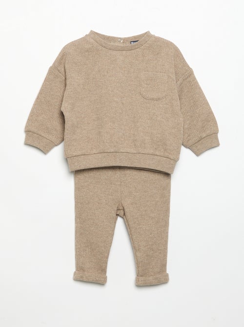 2-delige set van geribde stof - Sweater + broek - Kiabi