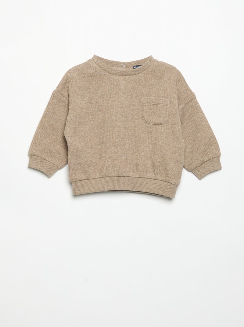 2-delige set van geribde stof - Sweater + broek Biege - Kiabi