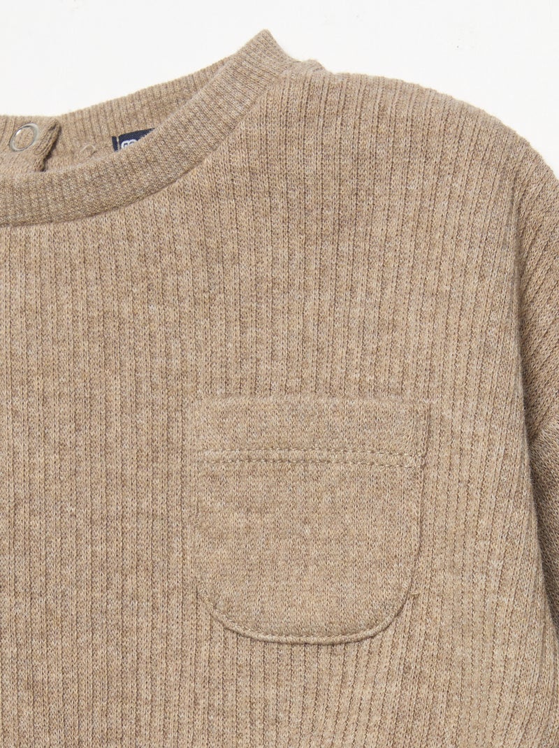 2-delige set van geribde stof - Sweater + broek Biege - Kiabi