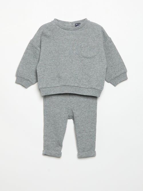 2-delige set van geribde stof - Sweater + broek - Kiabi