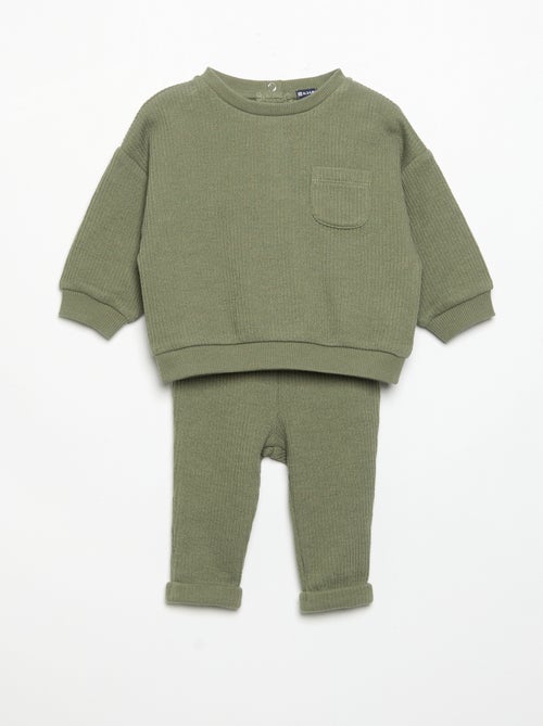 2-delige set van geribde stof - Sweater + broek - Kiabi