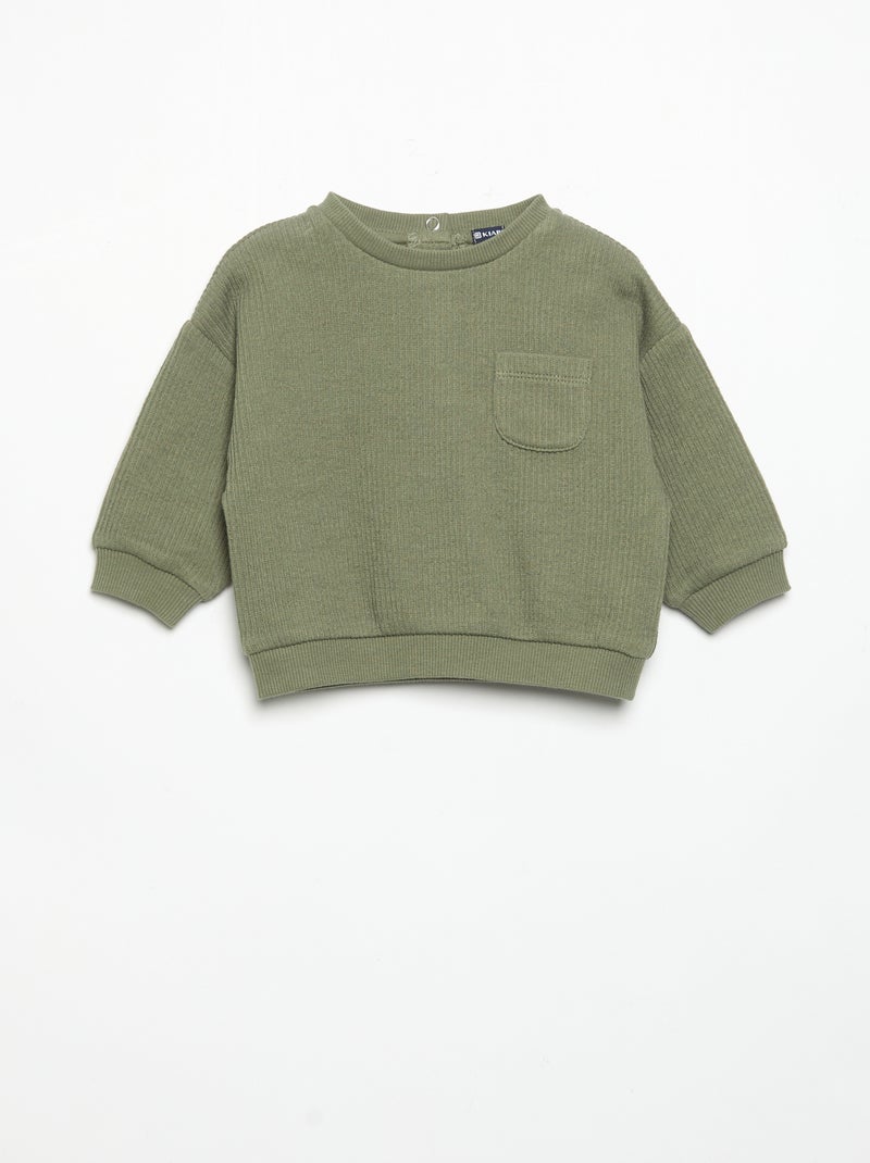 2-delige set van geribde stof - Sweater + broek Groen - Kiabi