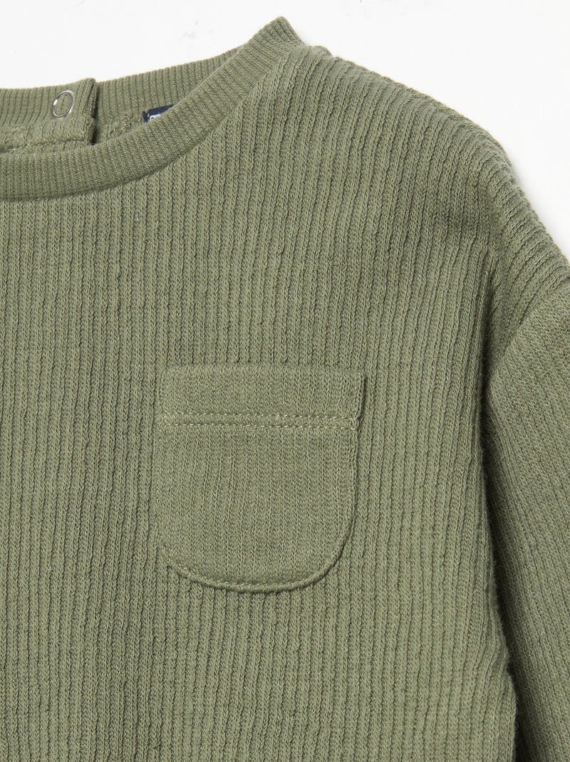 2-delige set van geribde stof - Sweater + broek Groen - Kiabi