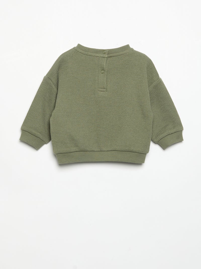 2-delige set van geribde stof - Sweater + broek Groen - Kiabi