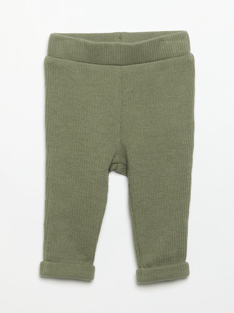 2-delige set van geribde stof - Sweater + broek Groen - Kiabi