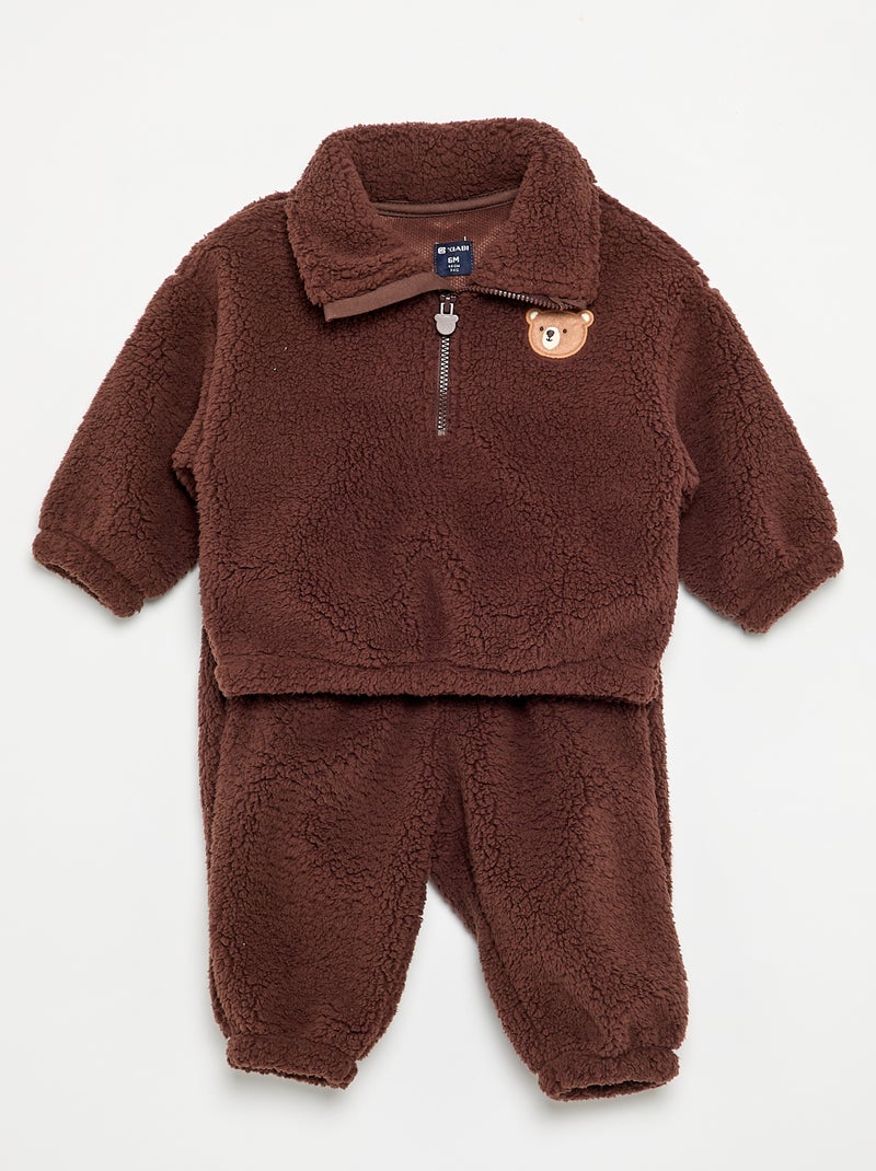 2-delige set van teddyfleece - Sweater + broek Bruin - Kiabi