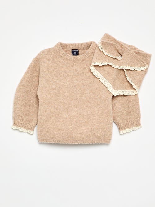 2-delige set voor babymeisjes - trui + sjaal met macramédetails - Kiabi