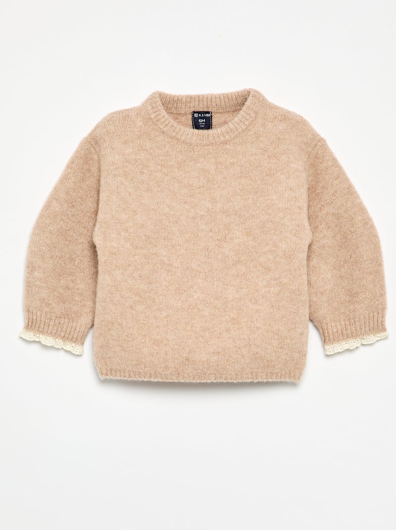 2-delige set voor babymeisjes - trui + sjaal met macramédetails Biege - Kiabi