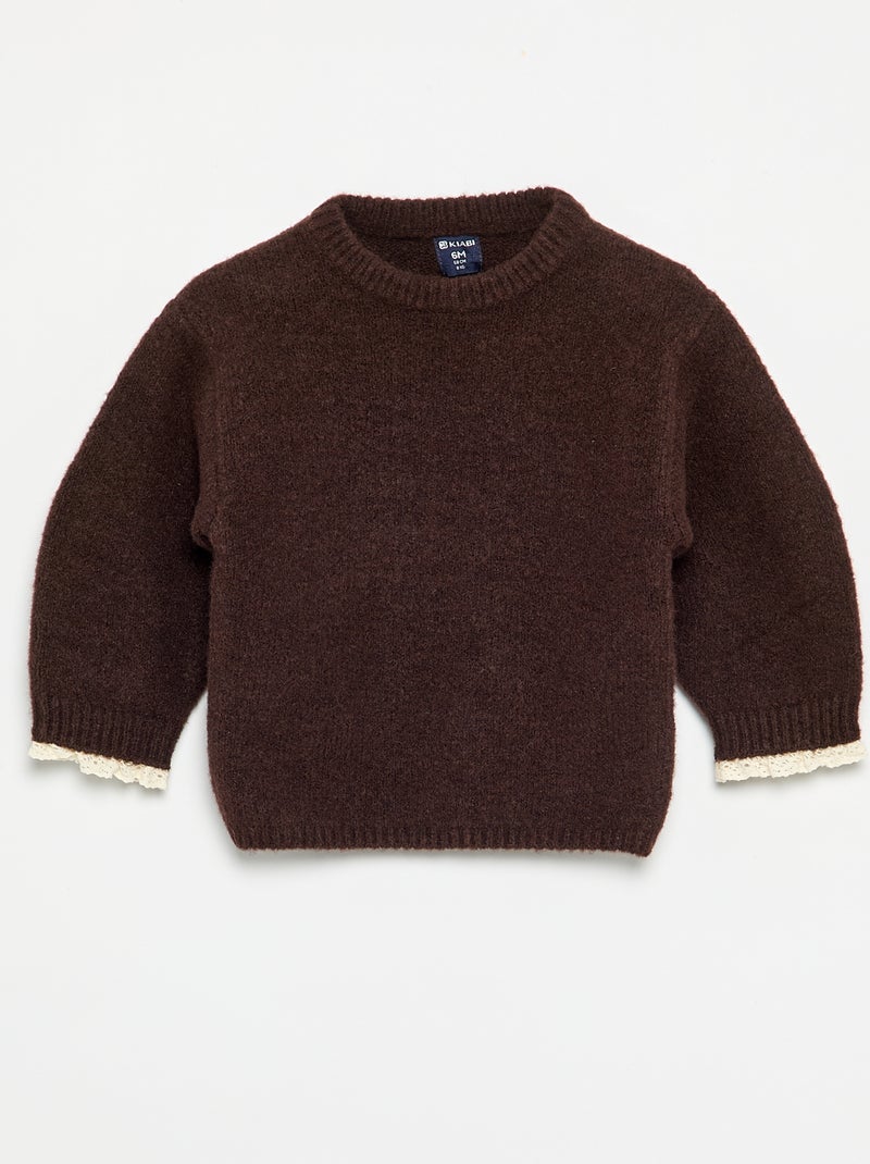 2-delige set voor babymeisjes - trui + sjaal met macramédetails Bruin - Kiabi