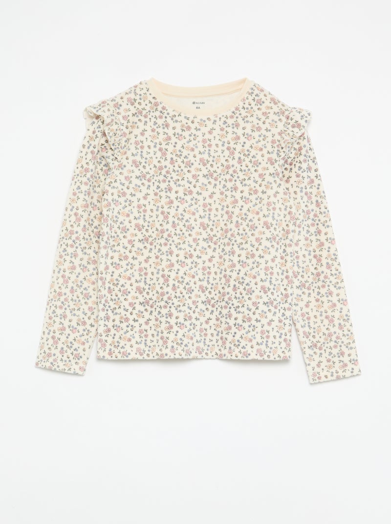 2-delige velours pyjama met print - Sweater + broek Biege - Kiabi