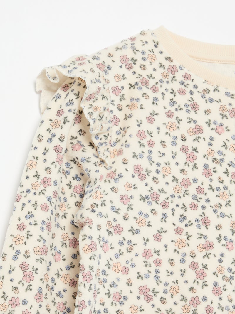 2-delige velours pyjama met print - Sweater + broek Biege - Kiabi