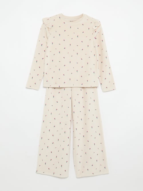 2-delige velours pyjama met print - Sweater + broek - Kiabi