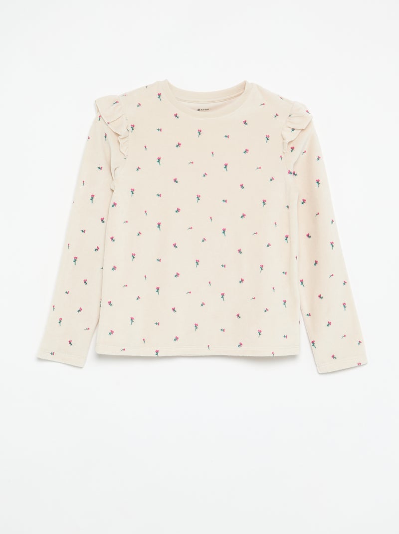 2-delige velours pyjama met print - Sweater + broek Rose - Kiabi