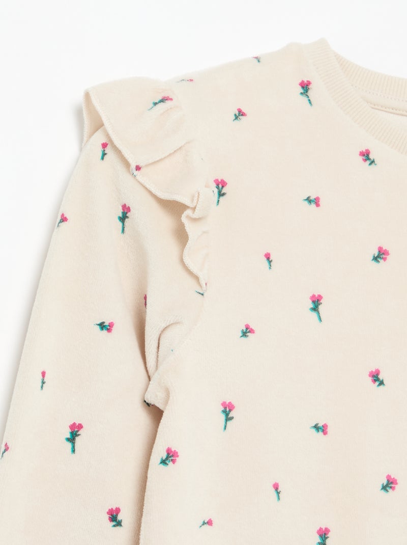2-delige velours pyjama met print - Sweater + broek Rose - Kiabi
