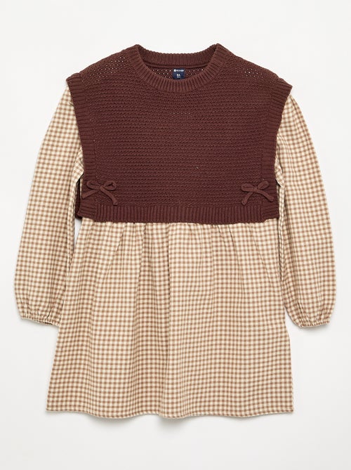 2-in-1-jurk met bovenstuk van jerseytricot en onderkant van flanel - Kiabi