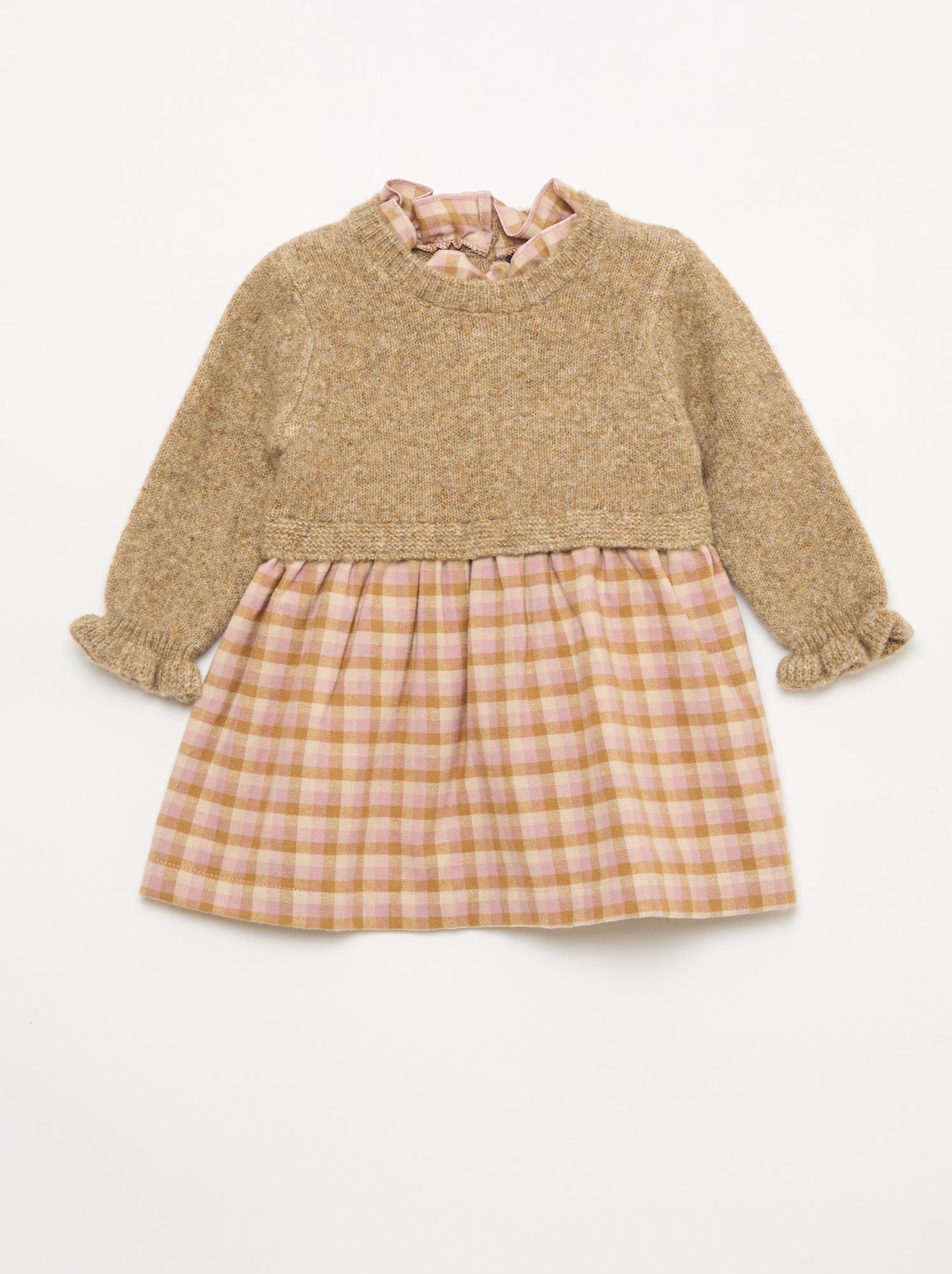 2-in-1 jurk van tricot en flanel
