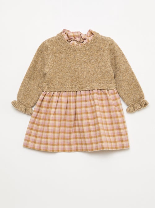 2-in-1 jurk van tricot en flanel - Kiabi