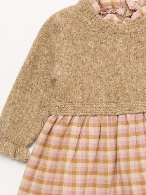 2-in-1 jurk van tricot en flanel - Kiabi