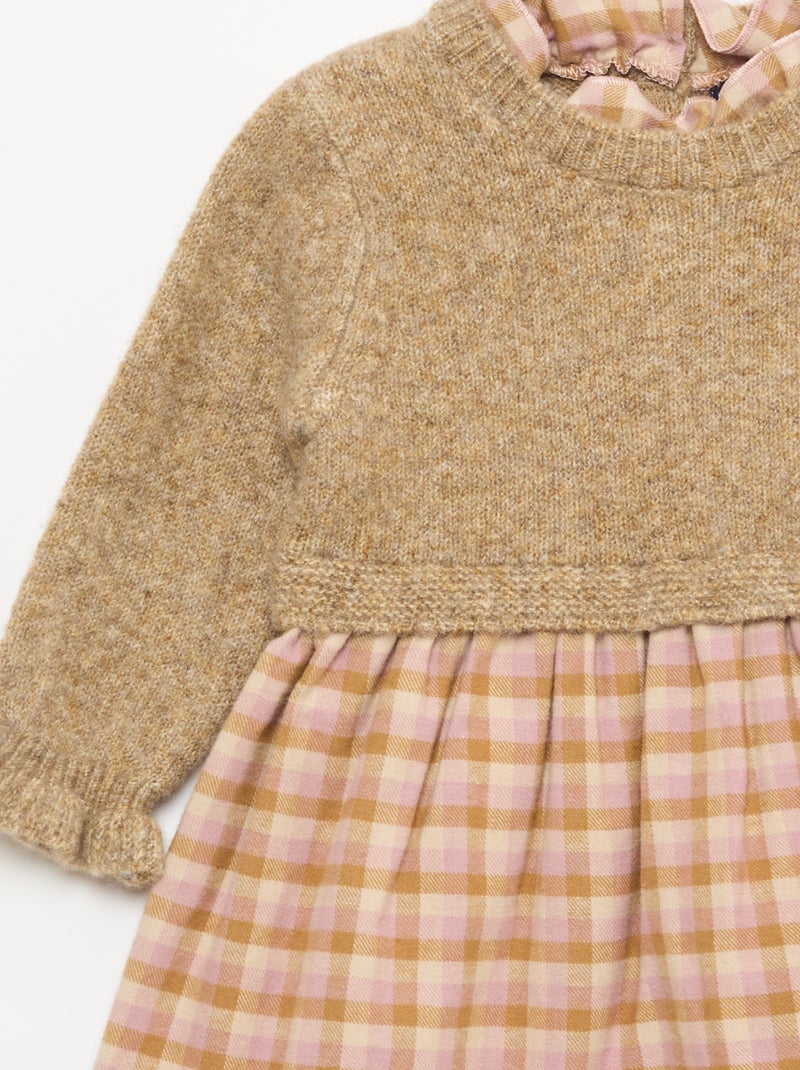 2-in-1 jurk van tricot en flanel Rose - Kiabi