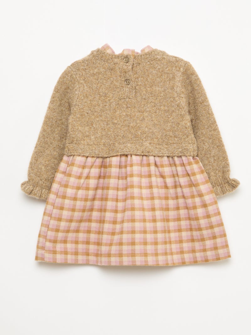2-in-1 jurk van tricot en flanel Rose - Kiabi