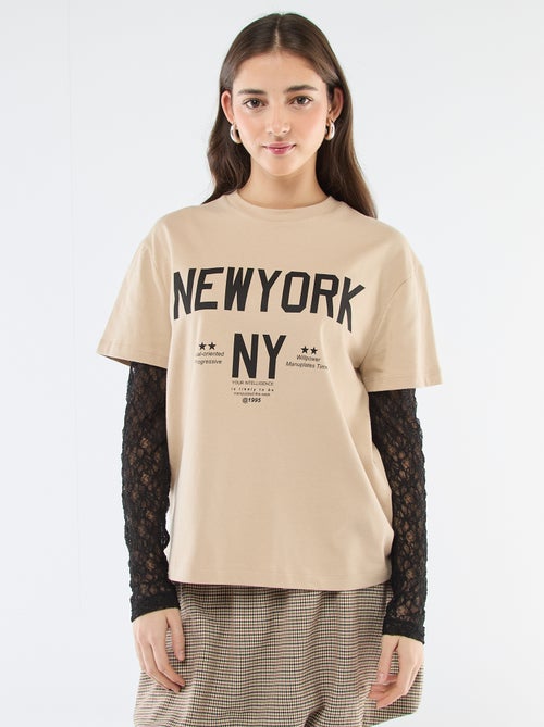 2-in-1 T-shirt met kant - Kiabi