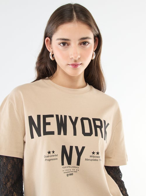 2-in-1 T-shirt met kant - Kiabi