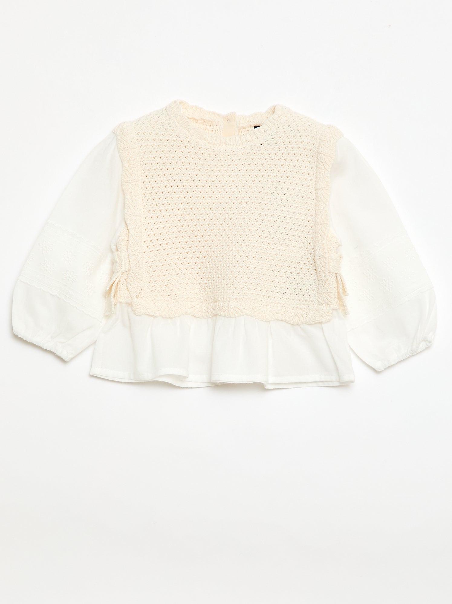 2-in-1 tricot trui + dubbel katoengaas