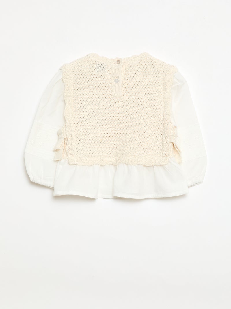 2-in-1 tricot trui + dubbel katoengaas Biege - Kiabi